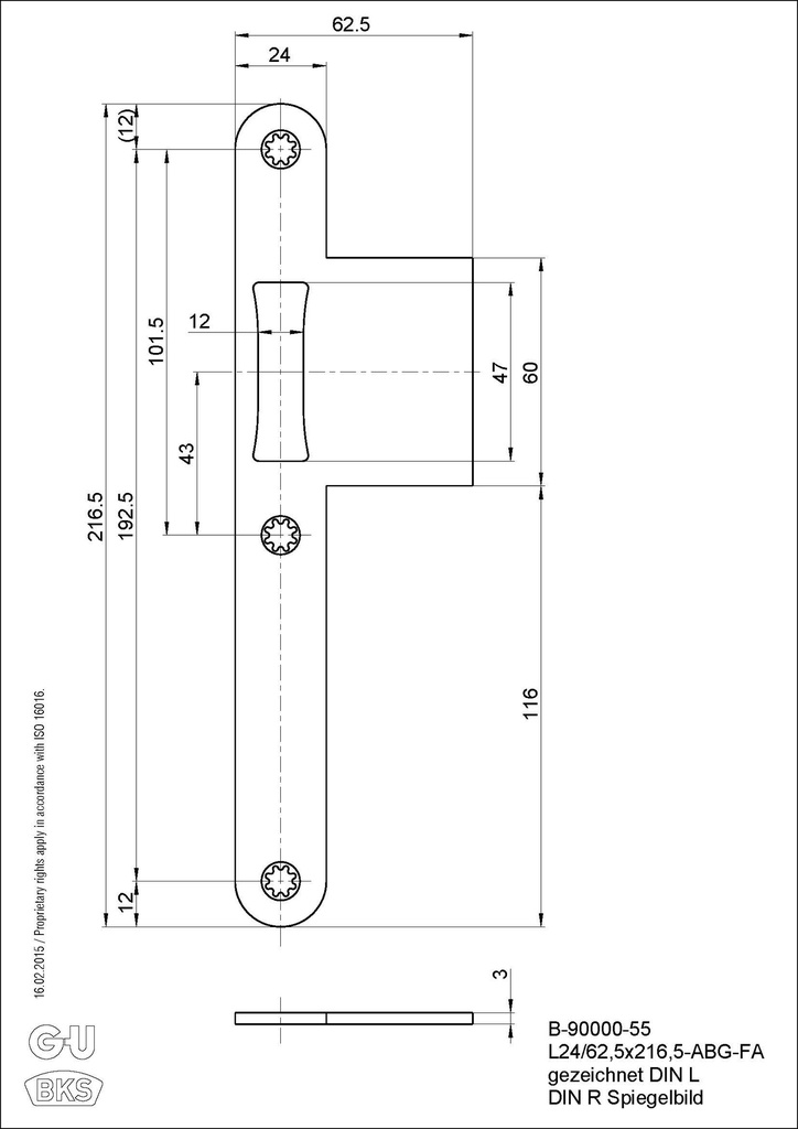 BKS SLUITPLAAT MET LIP VOOR PANIEKSLOT AUTOMATIC
