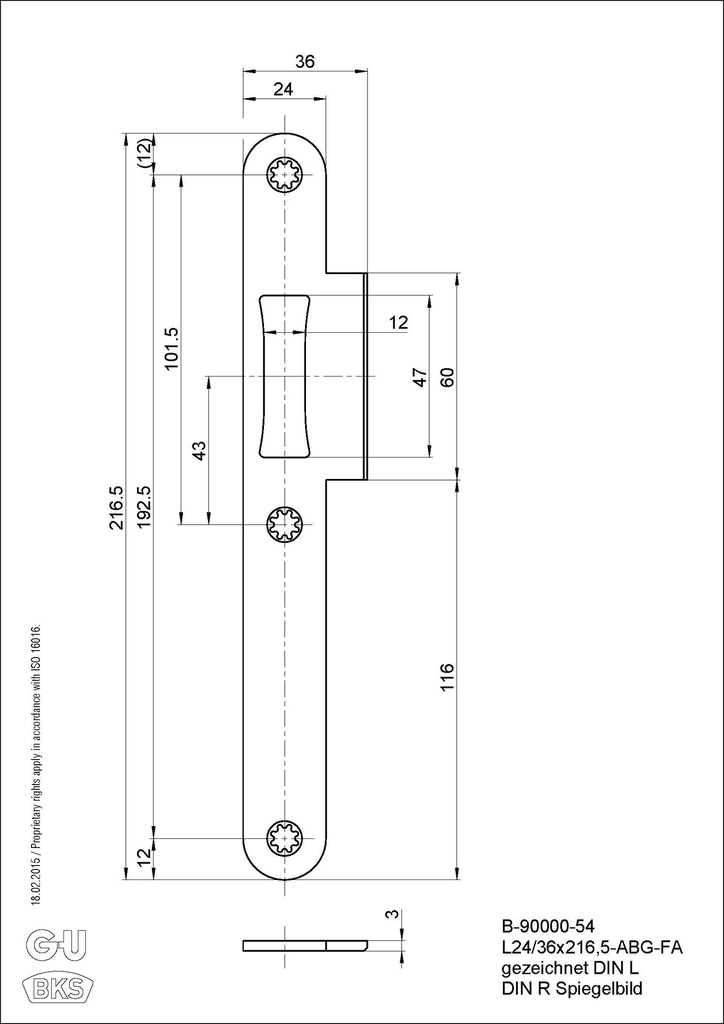 BKS SLUITPLAAT MET LIP VOOR PANIEKSLOT AUTOMATIC