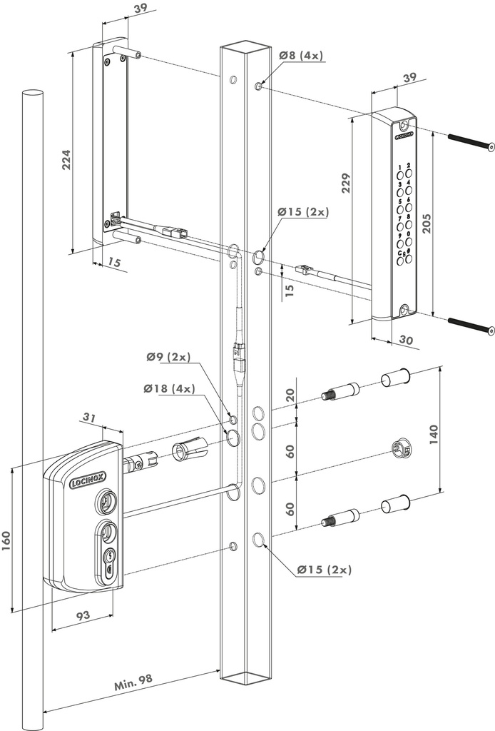 LOCINOX LNKQ VOLTA - OPBOUWSLOT MET EXTRA CODEKLAVIER OP BATTERIJEN