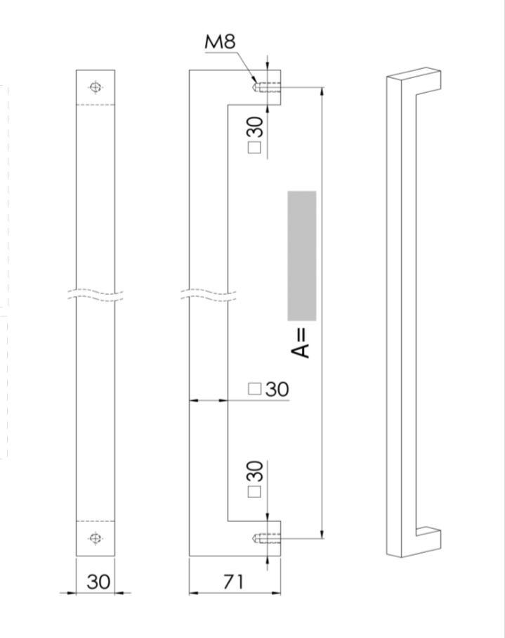 U90°K 01 ⧄ 40/40 ALUMINIUM DEURGREEP - paar