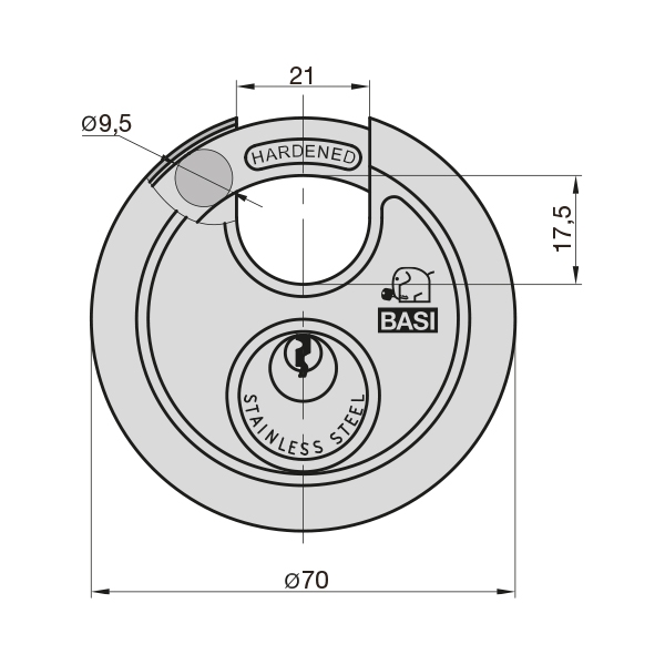 BASI RVS 610 ROND Ø70 DISCUS HANGSLOT