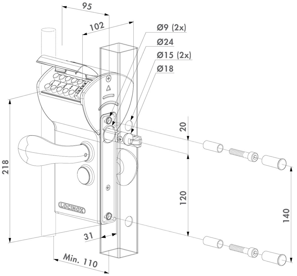 LOCINOX LFKQX1 FREE VINCI - MECHANISCH CODESLOT IN OPBOUW MET BEVEILIGDE INGAGN EN VRIJE UITGANG